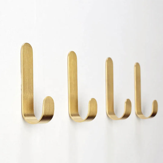 2pcs Brass Wall Hooks – Nail-Free Gold Adhesive Hangers for Towels, Bags, and Clothes