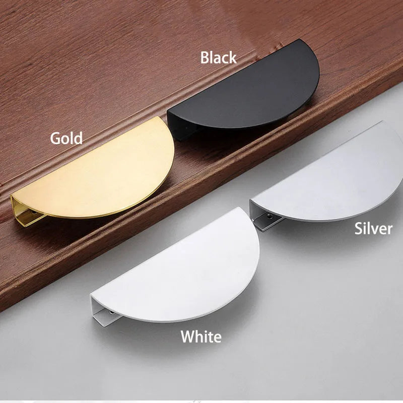 Half-Round Brass Wardrobe Handles – Modern Gold, Black, and Silver Cabinet Pull Knobs (100mm/120mm/150mm)