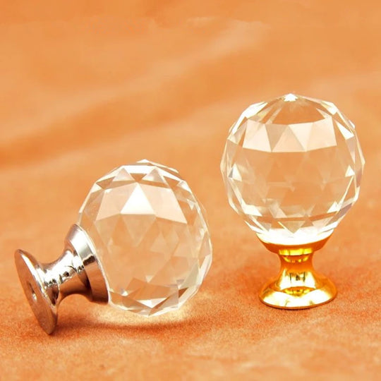 Clear Crystal Cabinet Knobs – Chrome & Gold Base Glass Drawer Pulls in 20mm, 25mm, 30mm, 40mm