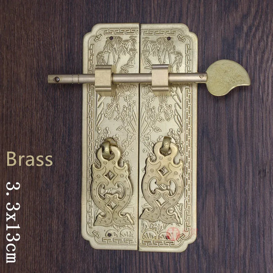 Retro Chinese-Style  Antique Copper Brass Shade Carved Door Handles (13cm/16cm)