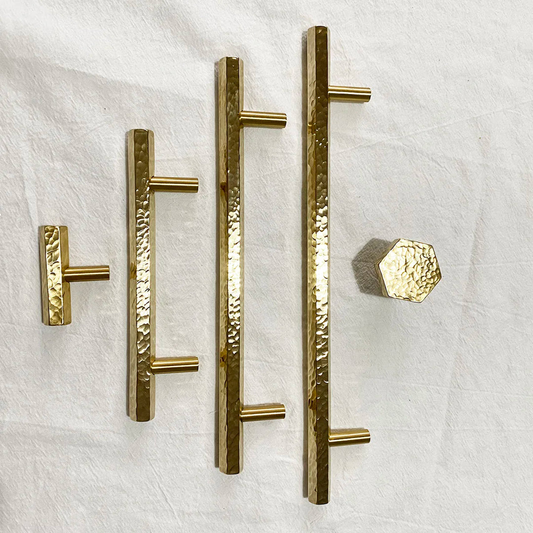 LUX Brass Hammered Hexagonal T-Bar Handles – Long Cabinet and Wardrobe Pulls (600mm/1000mm)