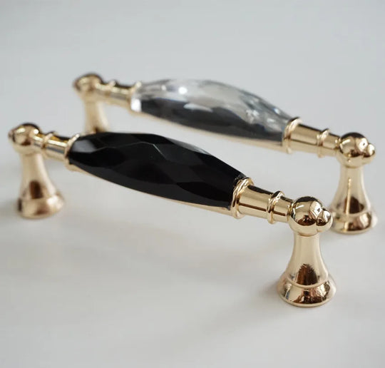 Modern Crystal Glass Drawer Handles – Gold and Black Cabinet Pulls for Dressers and Cupboards (96mm/128mm)