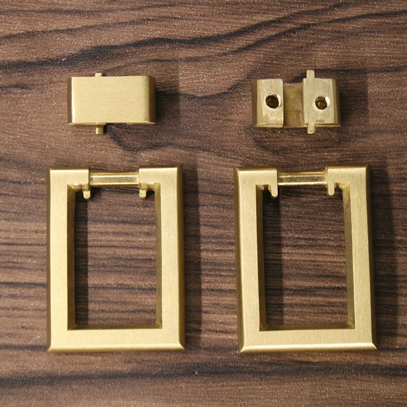 2pcs Brass Cabinet Door Handles – Single Hole Square Cupboard Pull Rings