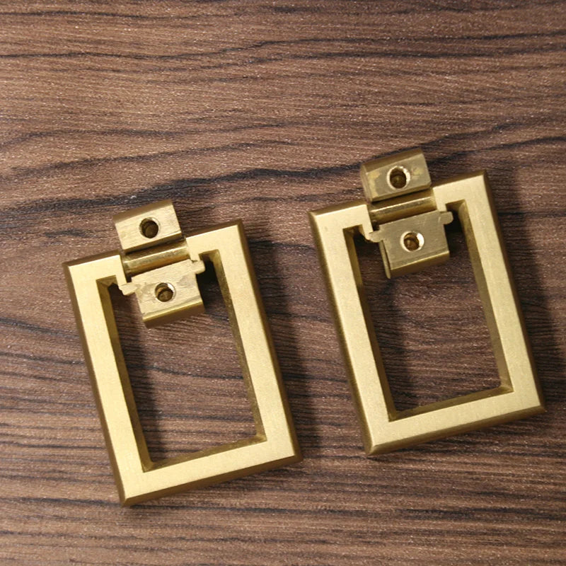 2pcs Brass Cabinet Door Handles – Single Hole Square Cupboard Pull Rings