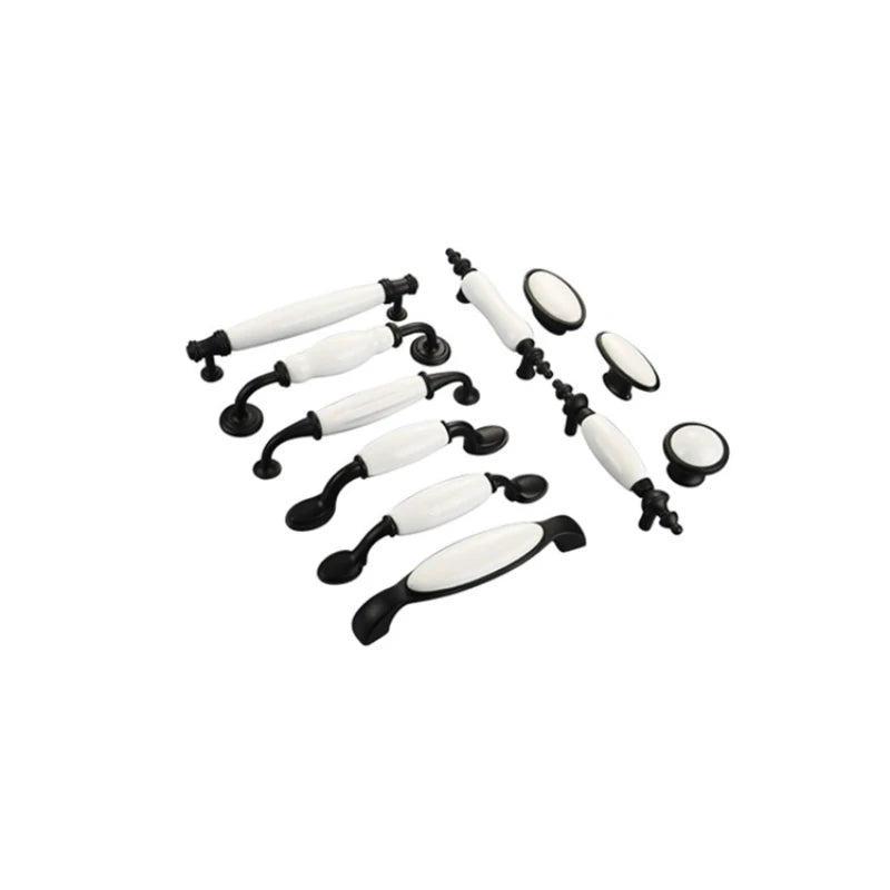 European Ceramic Cabinet Handles – Black and White Wardrobe Drawer Pulls for Kitchen and Furniture