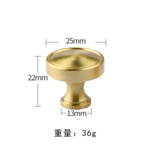 Modern Pure Brass Cabinet Handles - Single Hole Brushed Gold Drawer Knobs for Kitchen and Wardrobes