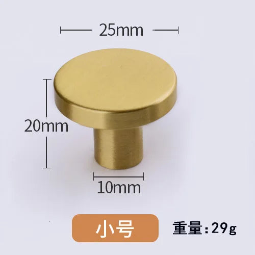 Modern Pure Brass Cabinet Handles - Single Hole Brushed Gold Drawer Knobs for Kitchen and Wardrobes