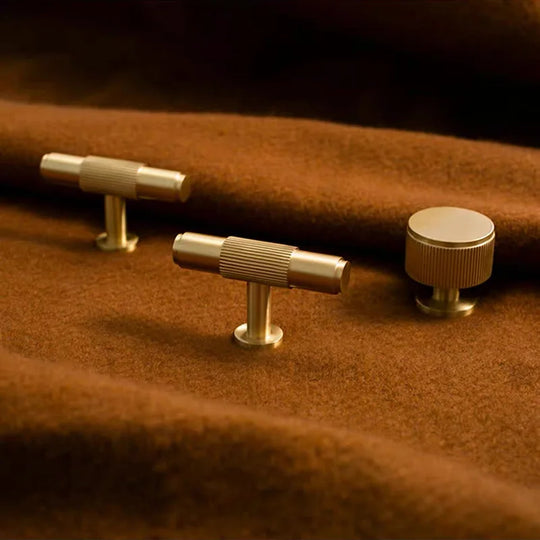 Brass Cabinet Knobs and Knurled T-Bar Handles – Modern Drawer and Furniture Hardware