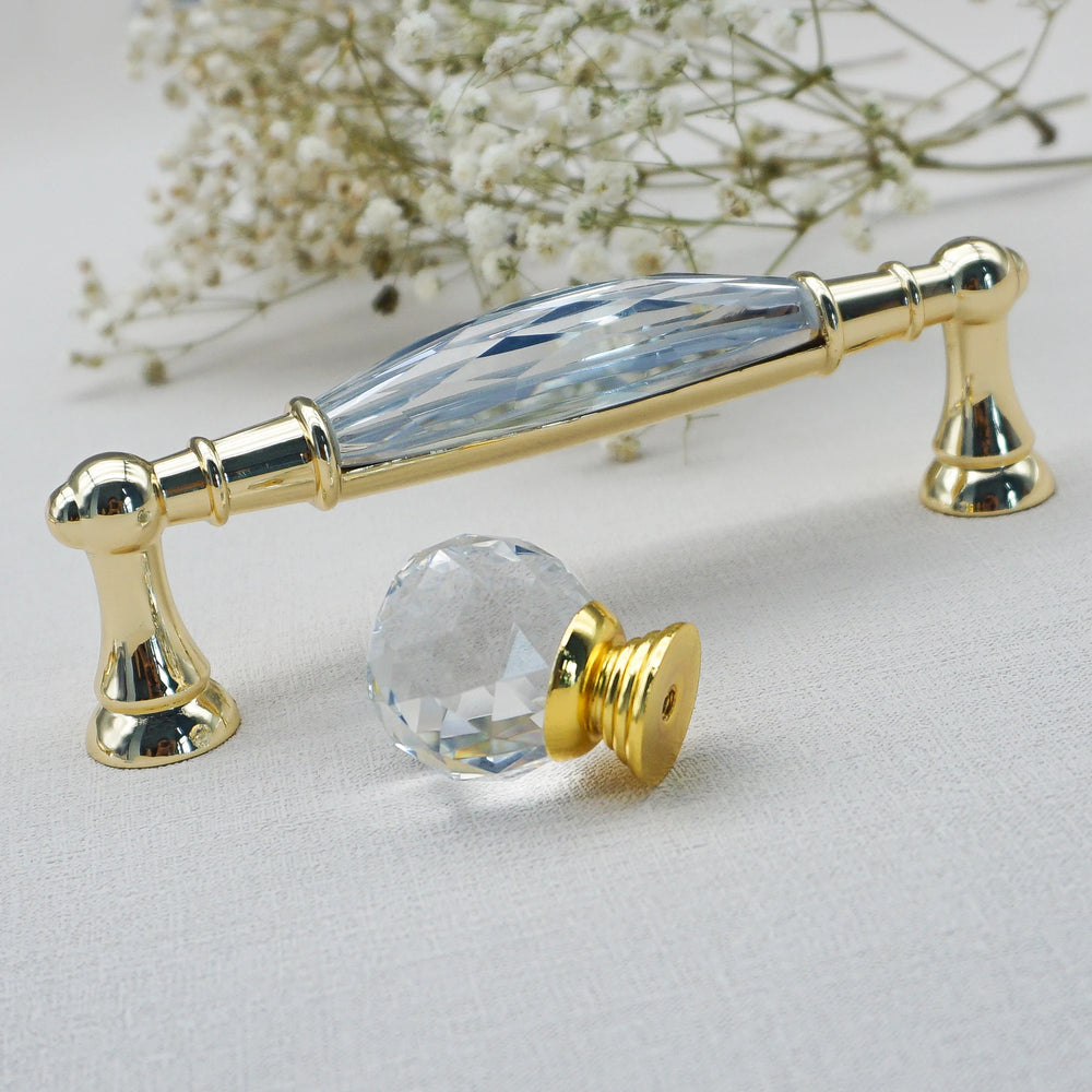 Luxury Gold Chrome Cabinet Handles – Modern Zinc Alloy and Crystal Glass Drawer Knobs for Wardrobes and Dressers