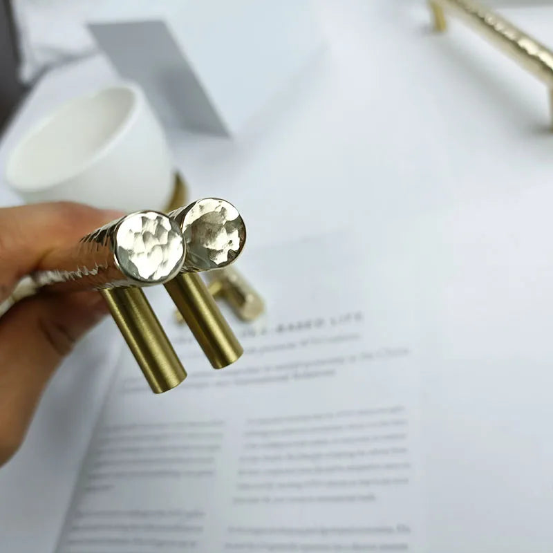 Hammered Brass Cabinet Handles – Light Gold Wardrobe Knobs and Drawer Pulls for American/Nordic Furniture