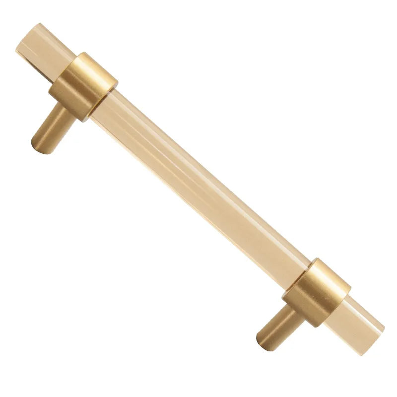 Champagne Acrylic and Brass Cupboard Handles – T-Bar Drawer Pulls for Bedroom and Bathroom