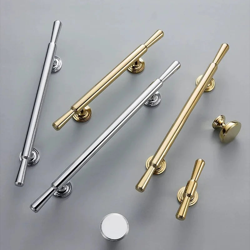 Chrome and Polished Gold Brass Furniture Handles – Modern Cabinet, Drawer, and Wardrobe Knobs