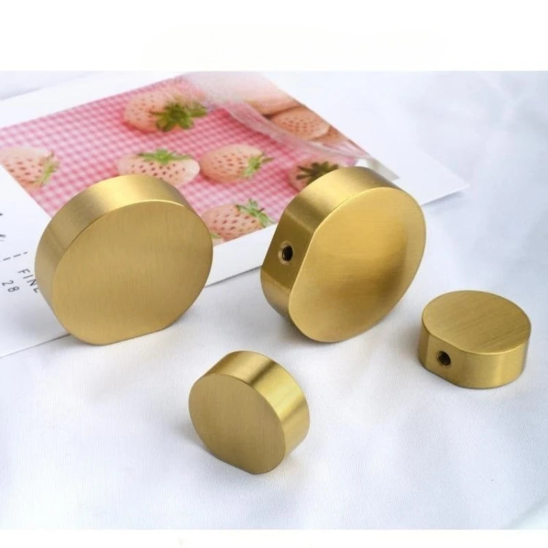 Modern Pure Brass Cabinet Handles - Single Hole Brushed Gold Drawer Knobs for Kitchen and Wardrobes