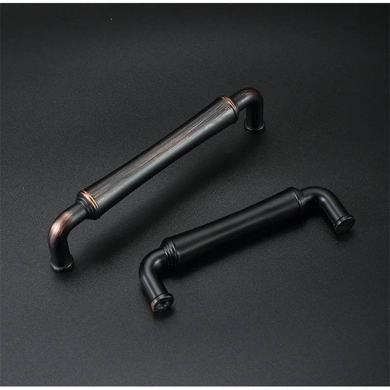 Retro Bronze and Black-Red Cabinet Handles - Nordic Square Zinc Alloy Pulls for Wardrobes and Furniture