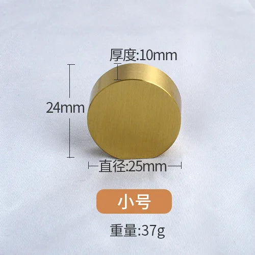 Modern Pure Brass Cabinet Handles - Single Hole Brushed Gold Drawer Knobs for Kitchen and Wardrobes