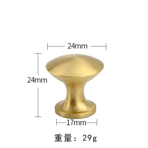 Modern Pure Brass Cabinet Handles - Single Hole Brushed Gold Drawer Knobs for Kitchen and Wardrobes