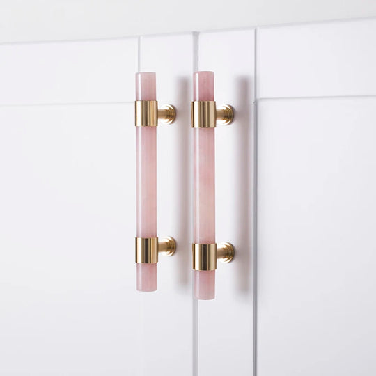 Natural Marble and Crystal T-Bar Cabinet Handles – Modern Brass Knobs for Kitchen, Dresser, and Furniture Pulls