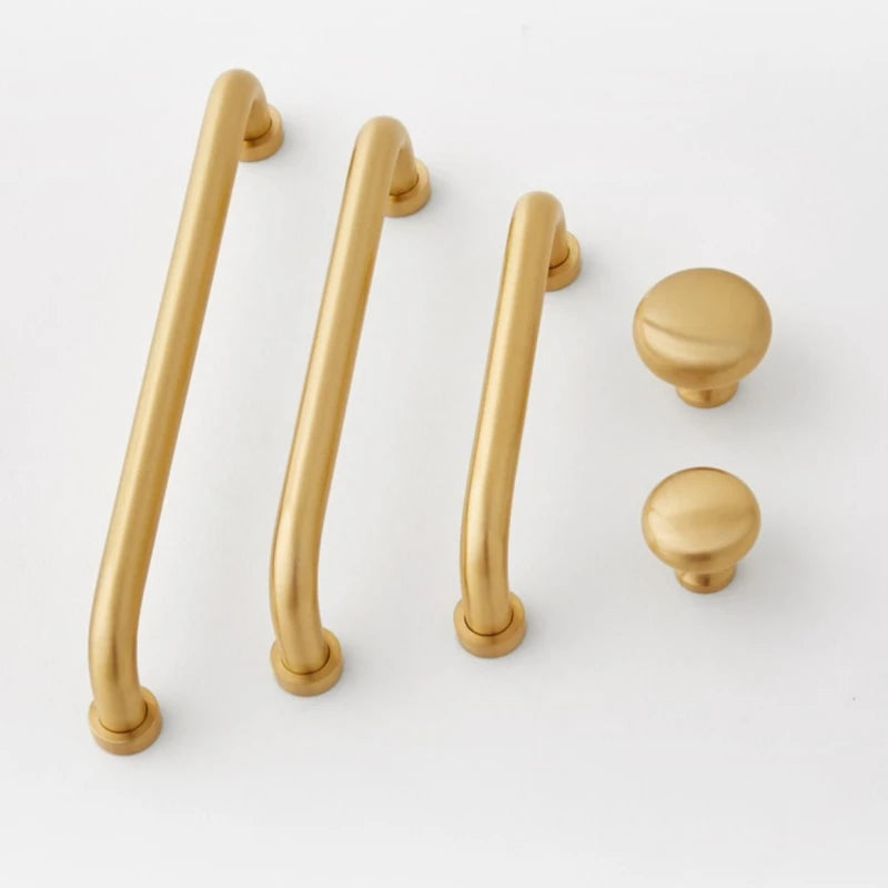 Solid Brass Cabinet Handles - Modern Golden Drawer Pulls for Dresser, Wardrobe, and Kitchen Cupboards