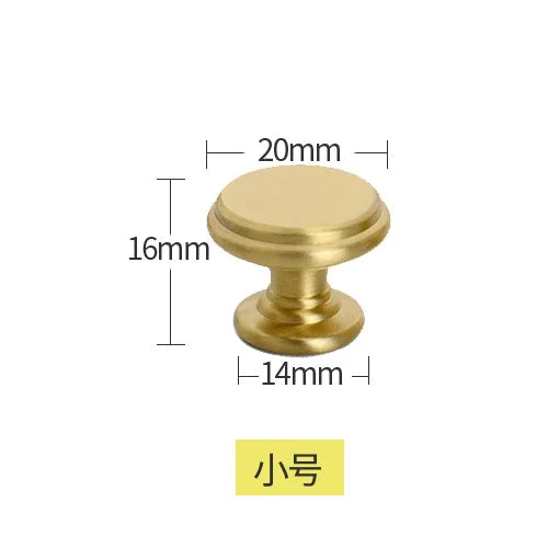 Modern Pure Brass Cabinet Handles - Single Hole Brushed Gold Drawer Knobs for Kitchen and Wardrobes