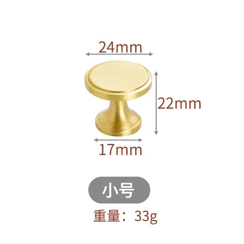 Modern Pure Brass Cabinet Handles - Single Hole Brushed Gold Drawer Knobs for Kitchen and Wardrobes