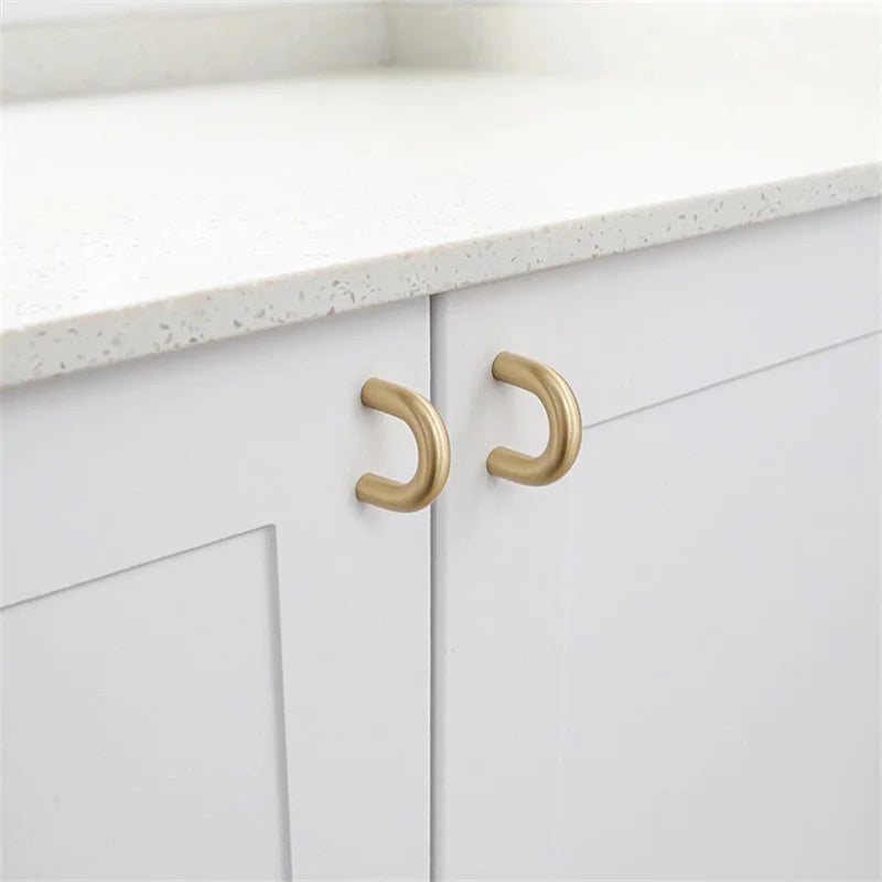 Solid Brass Cabinet Handles - Modern Golden Drawer Pulls for Dresser, Wardrobe, and Kitchen Cupboards