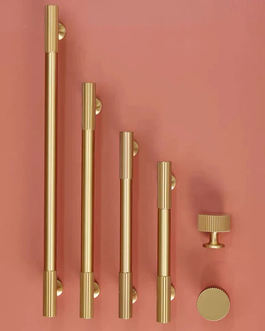 Solid Brass Art Deco Kitchen Cabinet Handles – Knurled T-Bar and Wardrobe Pulls