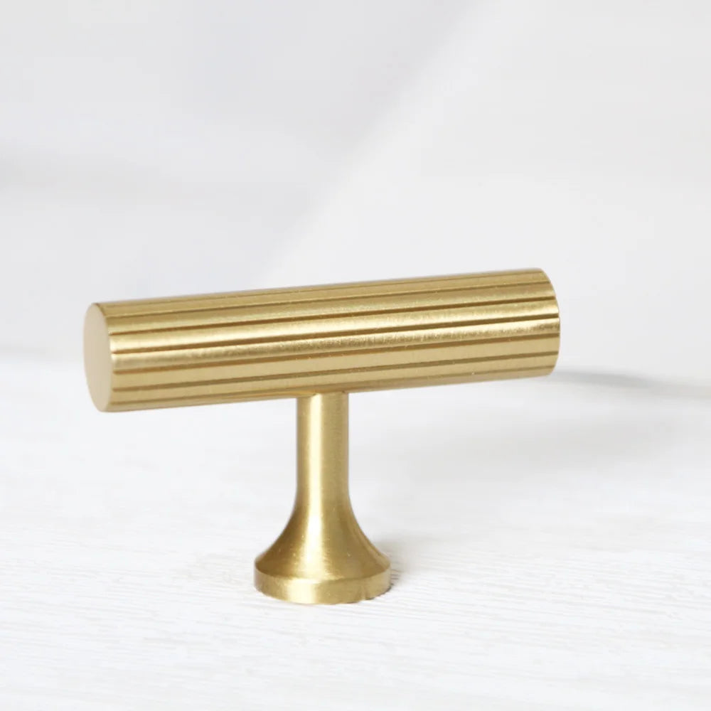 Solid Brass Art Deco Kitchen Cabinet Handles – Knurled T-Bar and Wardrobe Pulls