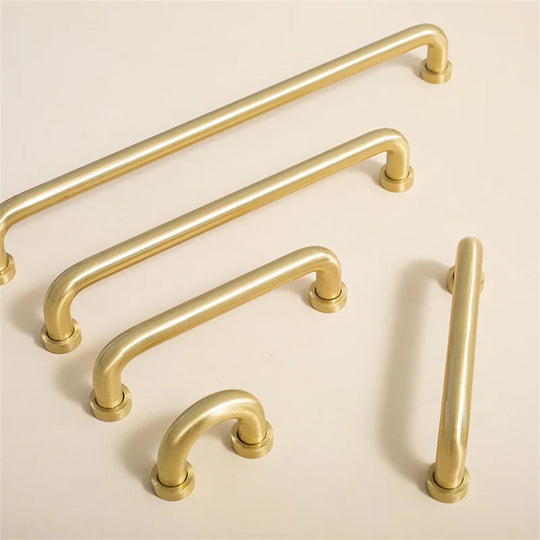 Solid Brass Cabinet Handles - Modern Golden Drawer Pulls for Dresser, Wardrobe, and Kitchen Cupboards