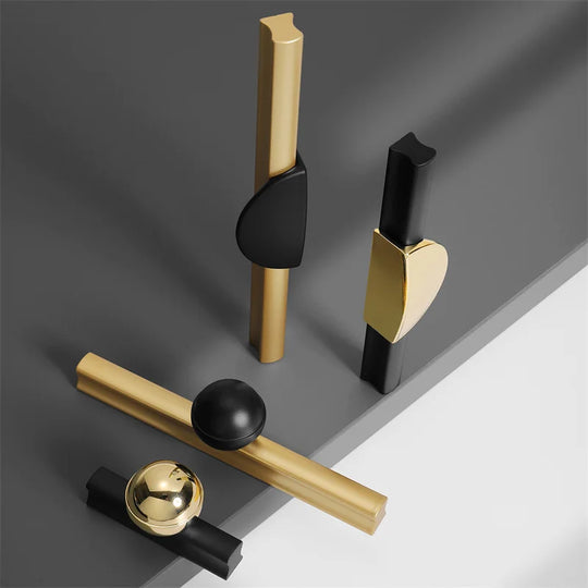 Black and Gold Cabinet Pulls - Double Color Aluminum Zinc Alloy Handles for Wardrobes and Kitchens