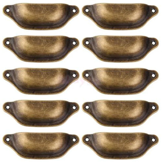 10Pcs Retro Antique Brass Shell Pull Handles – Vintage Kitchen Drawer and Cabinet Knobs