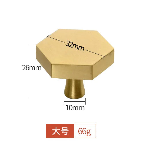 Modern Pure Brass Cabinet Handles - Single Hole Brushed Gold Drawer Knobs for Kitchen and Wardrobes