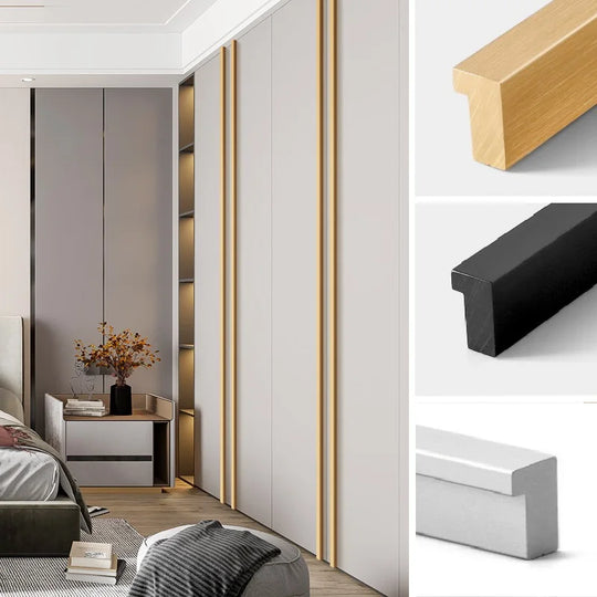 Modern Long T-Bar Aluminum Cabinet Handles – Brushed Gold, Silver, and Black Pulls for Drawers and Cupboards (700-1200mm)