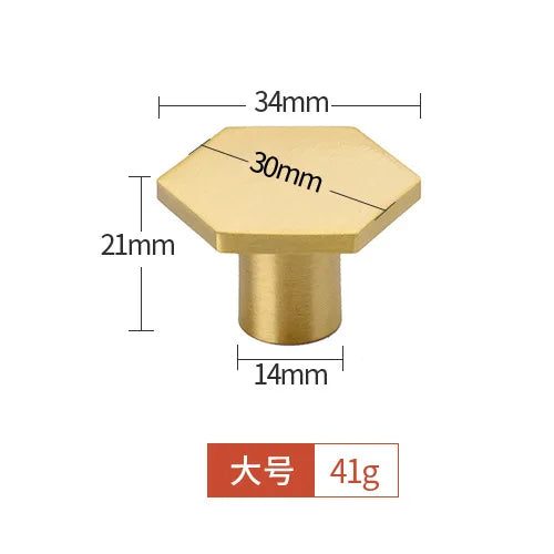 Modern Pure Brass Cabinet Handles - Single Hole Brushed Gold Drawer Knobs for Kitchen and Wardrobes