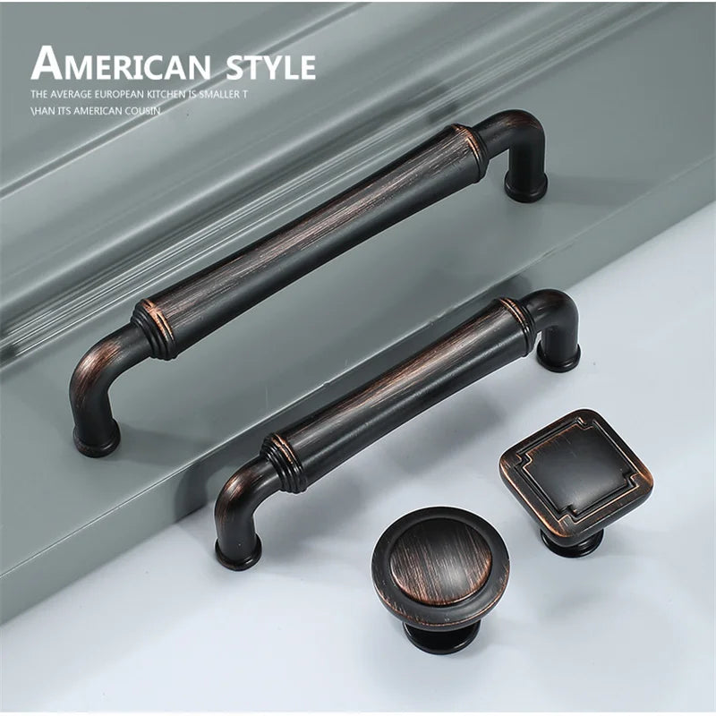 Retro Bronze and Black-Red Cabinet Handles - Nordic Square Zinc Alloy Pulls for Wardrobes and Furniture