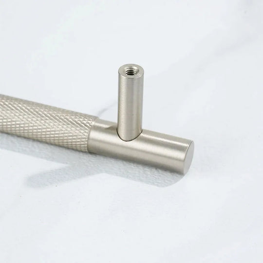 Solid Brass Knurled Cabinet Handles – Brushed Nickel Wardrobe Pulls and Textured Bar Knobs