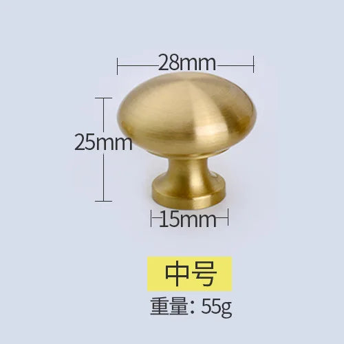 Modern Pure Brass Cabinet Handles - Single Hole Brushed Gold Drawer Knobs for Kitchen and Wardrobes