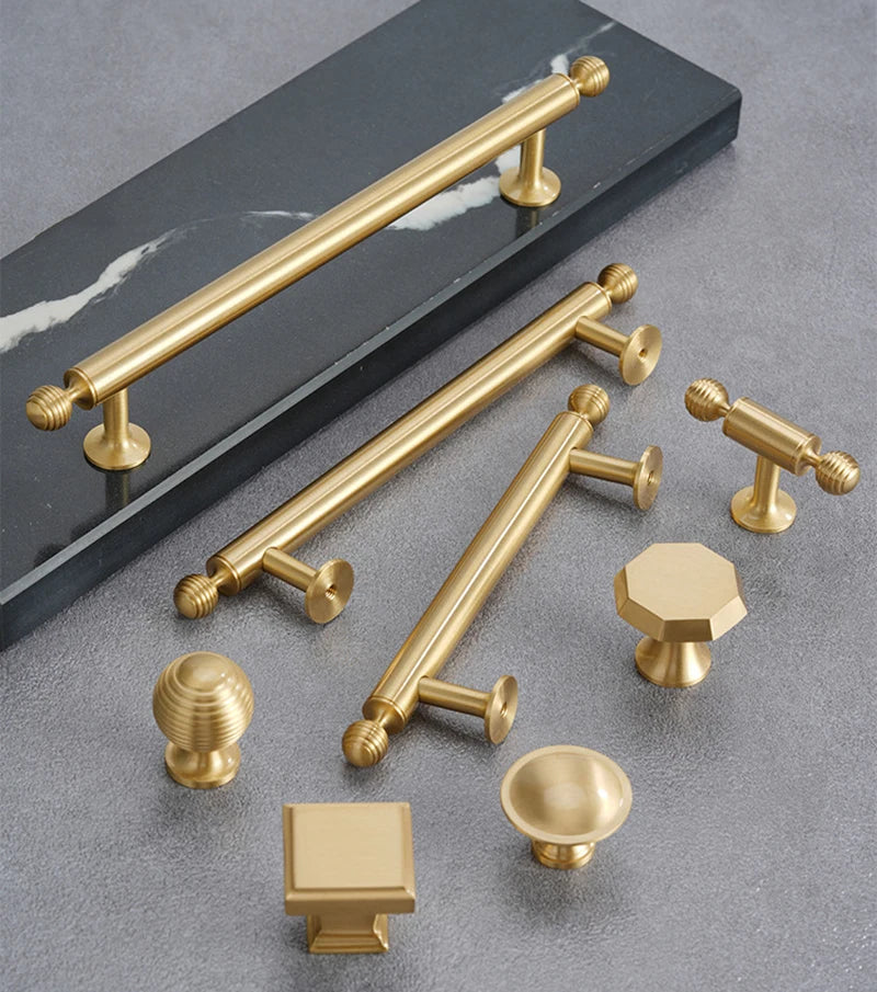 Satin Brushed Gold Brass Cabinet Handles – Modern Wardrobe and Drawer Knobs with French Style