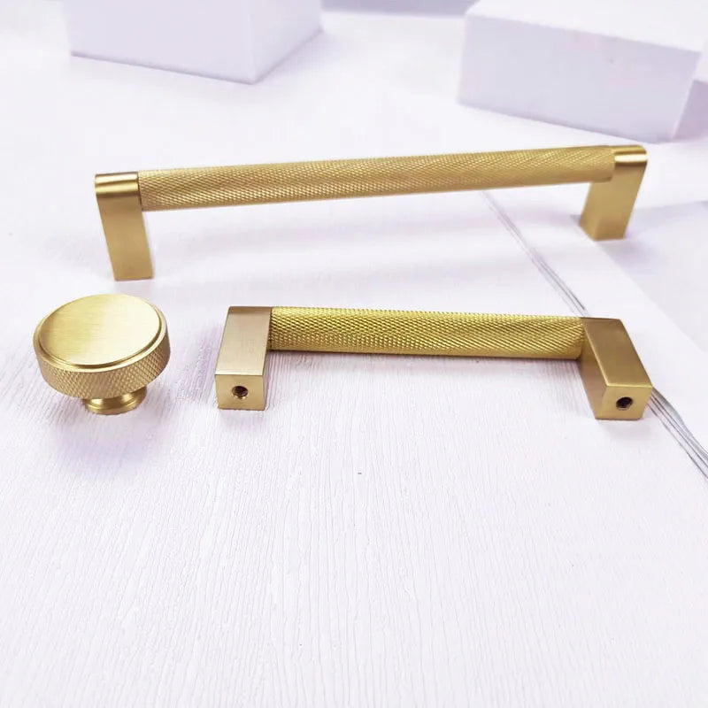 Gold Knurled Cabinet Handles – Textured Furniture Door Knobs and Wardrobe Pulls