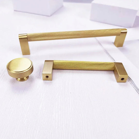 Gold Knurled Cabinet Handles – Textured Furniture Door Knobs and Wardrobe Pulls