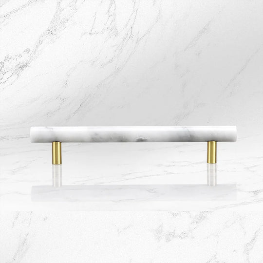 Green and White Marble Cabinet Handle – Luxury Natural Stone Drawer Pulls with Brass Base (50mm-200mm)