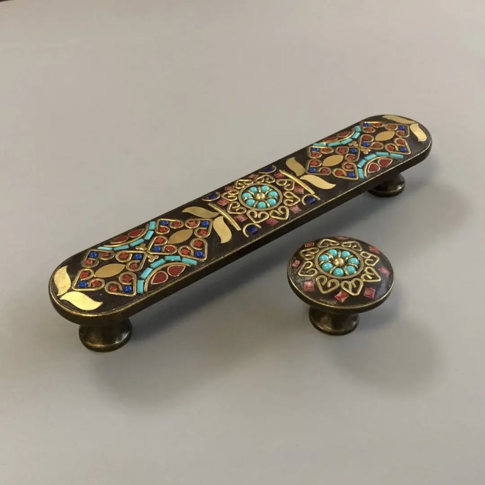 Ethnic Style Brass Art Handles – Vintage Cabinet and Drawer Pulls with Nepalese Craftsmanship