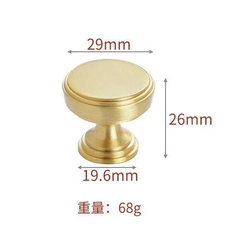 Modern Pure Brass Cabinet Handles - Single Hole Brushed Gold Drawer Knobs for Kitchen and Wardrobes