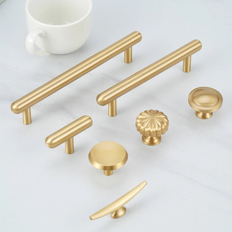 Satin Gold Brass Wardrobe Handles – Modern Drawer Knobs and Cabinet Bar Pulls (50mm-260mm)