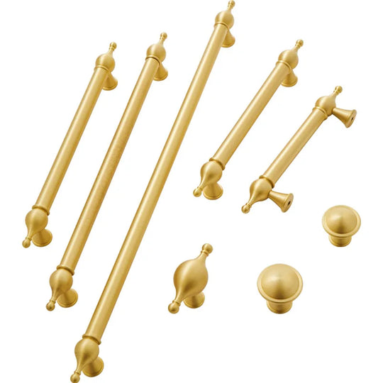 Satin Brass Cabinet Handles – Modern Ball Design Wardrobe Knobs and Drawer Pulls (French Style)