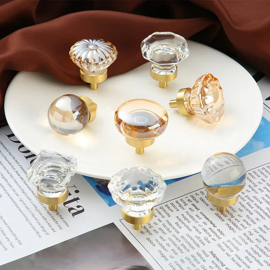 Brass Crystal Cupboard Cabinet Handle Kitchen Drawer Knobs Light Luxury Furniture Hardware Transparent Handle Home Decoration