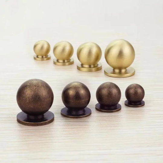 Solid Brass Ball Cabinet Knobs - Vintage Single-Hole Wardrobe and Drawer Handles