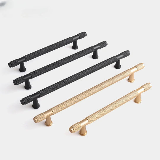 Black and Gold Knurled Cabinet Handles – Modern Cupboard Drawer Pulls for Kitchen and Wardrobe