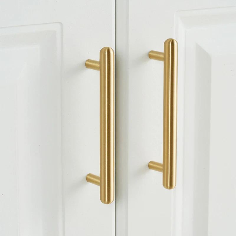 Satin Gold Brass Wardrobe Handles – Modern Drawer Knobs and Cabinet Bar Pulls (50mm-260mm)