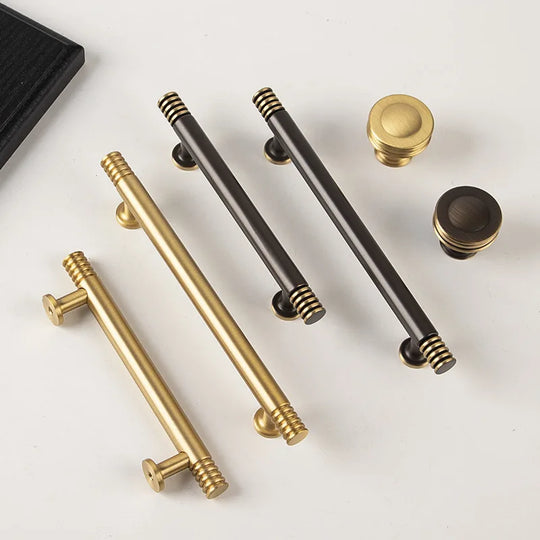 Brass Kitchen Cabinet Handles – Gold Textured Drawer Knobs and Door Bar Handles