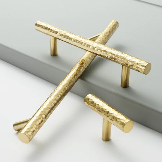 Hammered Brass Cabinet Handles – Light Gold Wardrobe Knobs and Drawer Pulls for American/Nordic Furniture